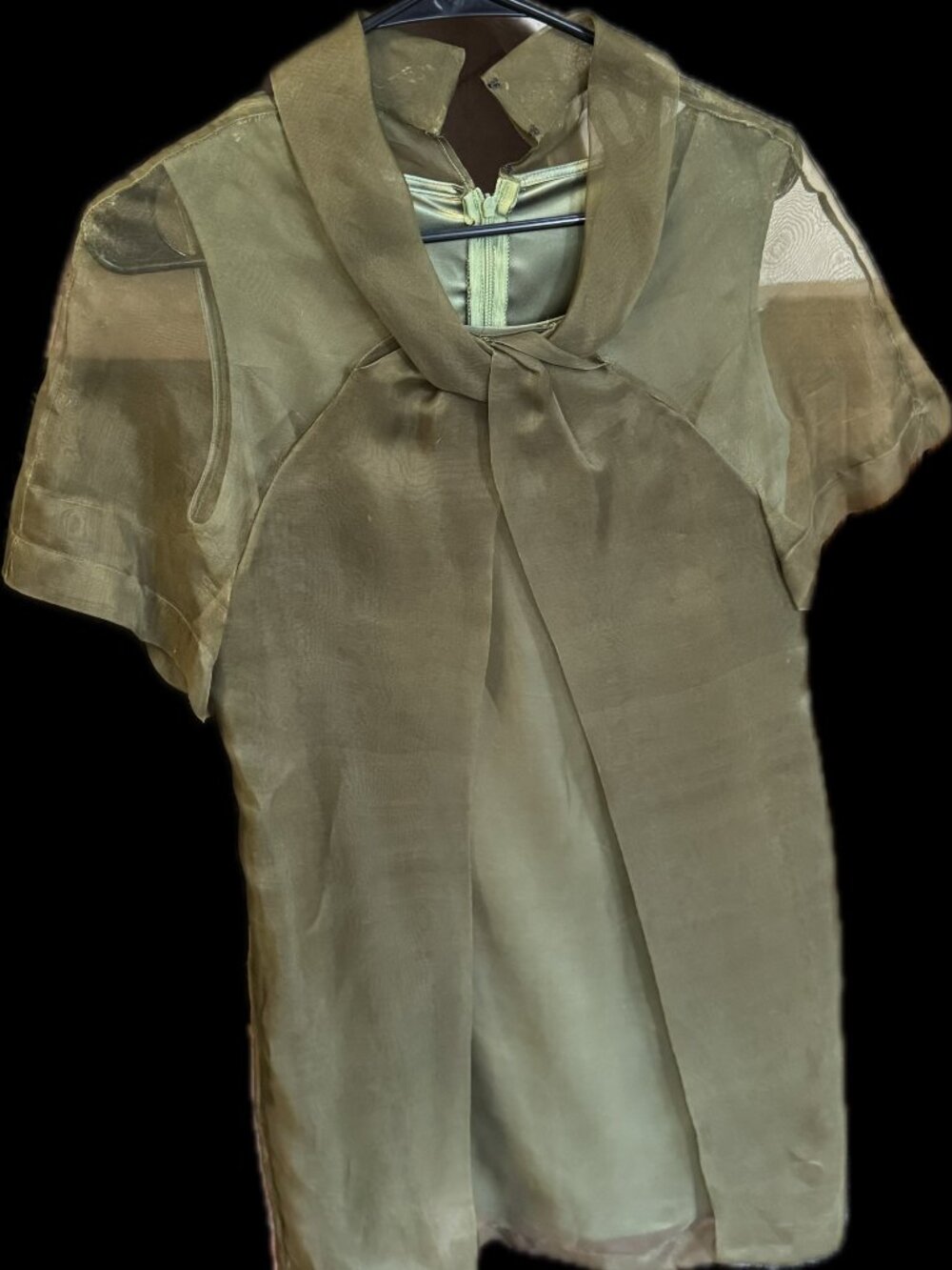 VINTAGE Olive Green Organza Dress, 40's, great wearable condition sz S-M